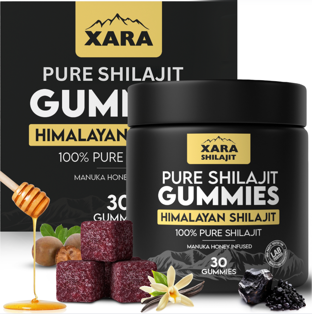 Xara Shilajit Gummies – Pure Shilajit + Manuka Honey – Testosterone & Libido Support – 30 Count