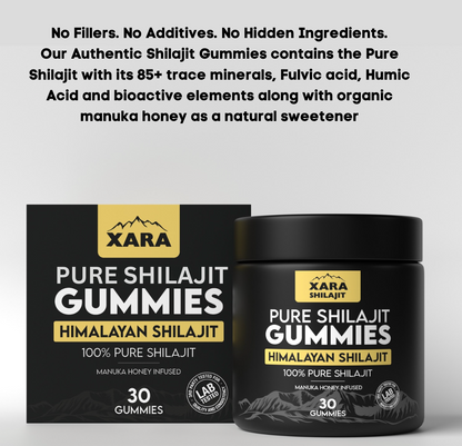 Xara Shilajit Gummies – Pure Shilajit + Manuka Honey – Testosterone & Libido Support – 30 Count