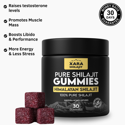 Xara Shilajit Gummies – Pure Shilajit + Manuka Honey – Testosterone & Libido Support – 30 Count